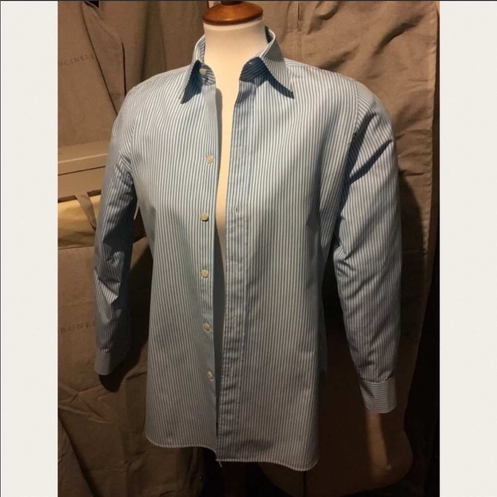Charvet blue/white vertical striped top